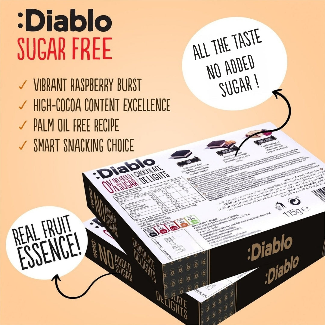 Delight No Added Sugar Chocolate Box Noir, Hazelnut, Forrest Fruit  (12 pieces, 115g) Diablo Sugar Free