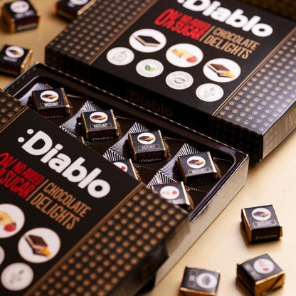 Delight No Added Sugar Chocolate Box Noir, Hazelnut, Forrest Fruit  (12 pieces, 115g) Diablo Sugar Free