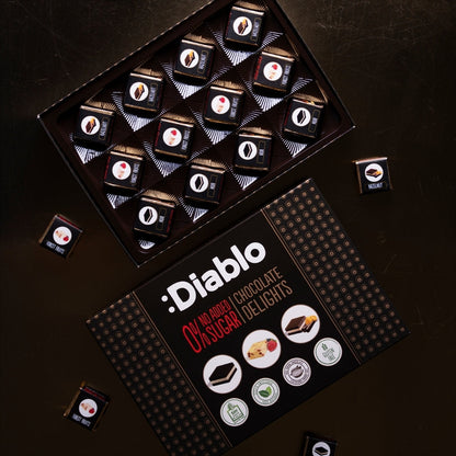 Delight No Added Sugar Chocolate Box Noir, Hazelnut, Forrest Fruit  (12 pieces, 115g) Diablo Sugar Free