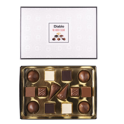 Luxury No Added Sugar Chocolate Box Noir, Hazelnut, Forrest Fruit, Cocoa Cream, Praline, Coffee  (14 pieces, 142g) Diablo Sugar Free