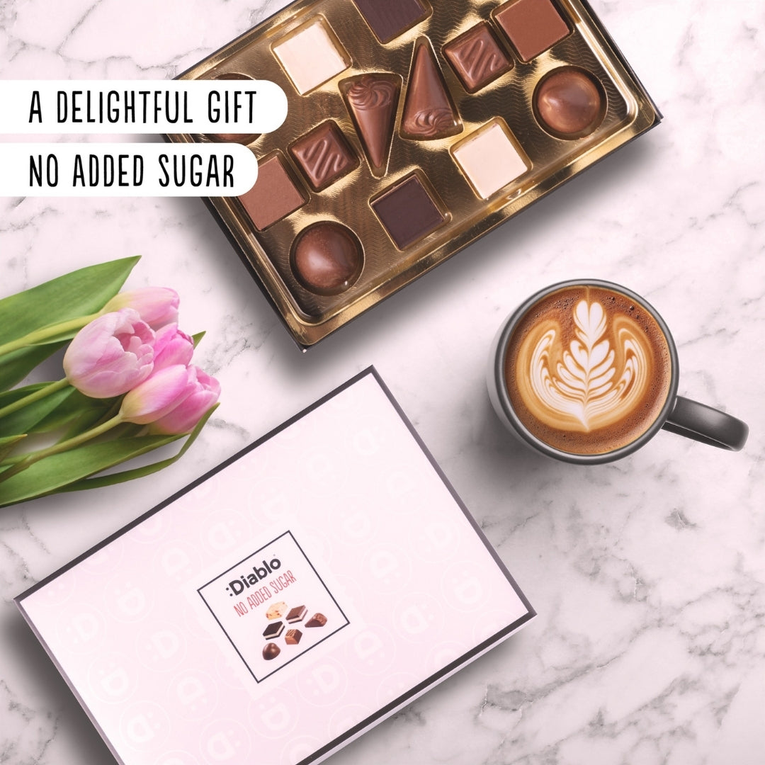 Luxury No Added Sugar Chocolate Box Noir, Hazelnut, Forrest Fruit, Cocoa Cream, Praline, Coffee  (14 pieces, 142g) Diablo Sugar Free