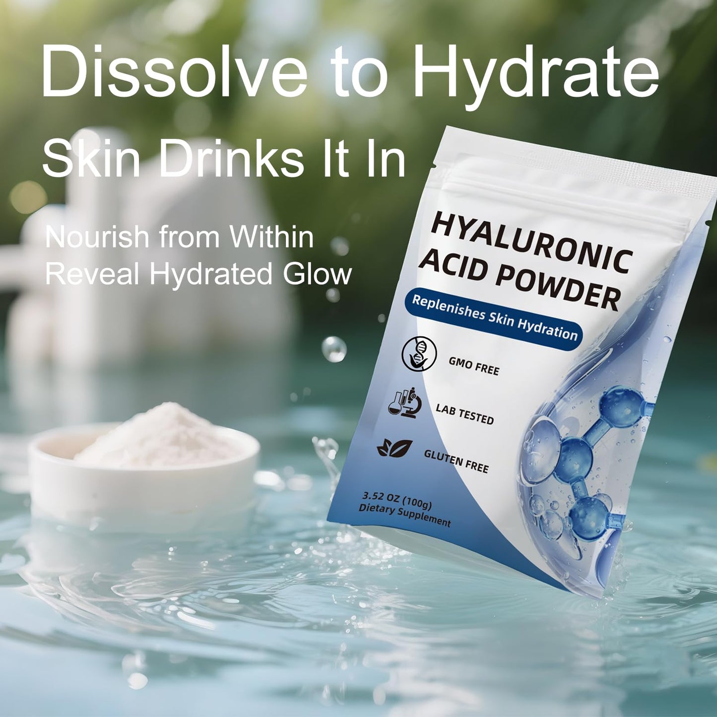 CHZHEN Hyaluronic Acid Powder 100g – Low Molecular Weight, Cosmetics Grade, Vegan & Water-Soluble