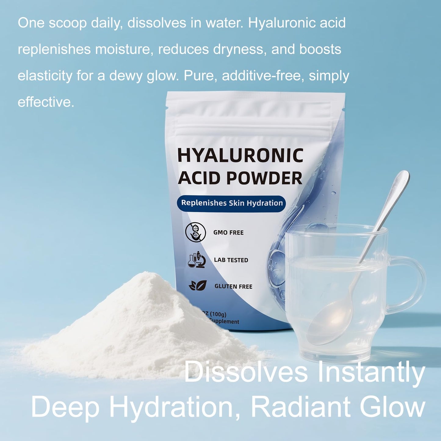 CHZHEN Hyaluronic Acid Powder 100g – Low Molecular Weight, Cosmetics Grade, Vegan & Water-Soluble