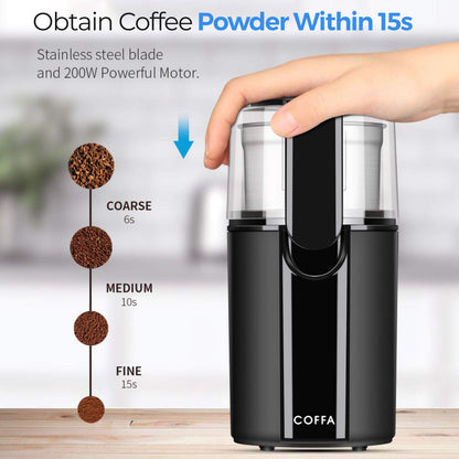 Electric Coffee Grinder 200W 70g with 2 Stainless Steel Bowls Wet & Dry COFFA