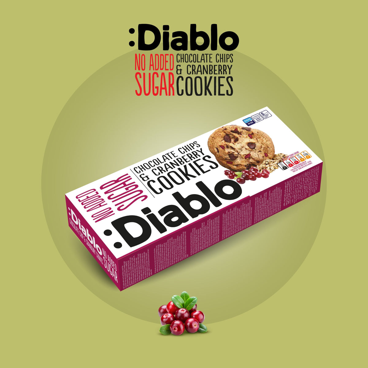 No Added Sugar Chocolate Chip & Cranberry Cookies (135g) Diablo Sugar Free