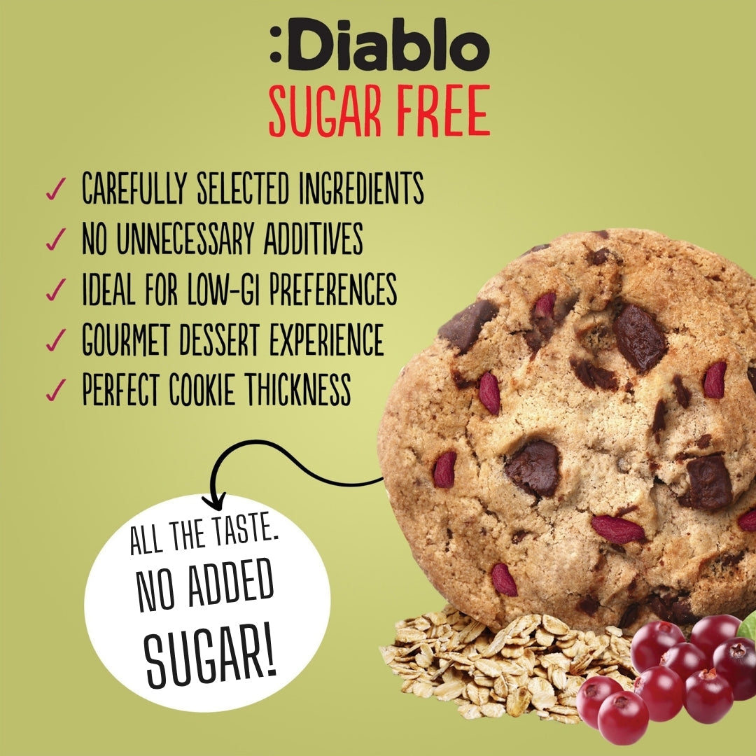No Added Sugar Chocolate Chip & Cranberry Cookies (135g) Diablo Sugar Free