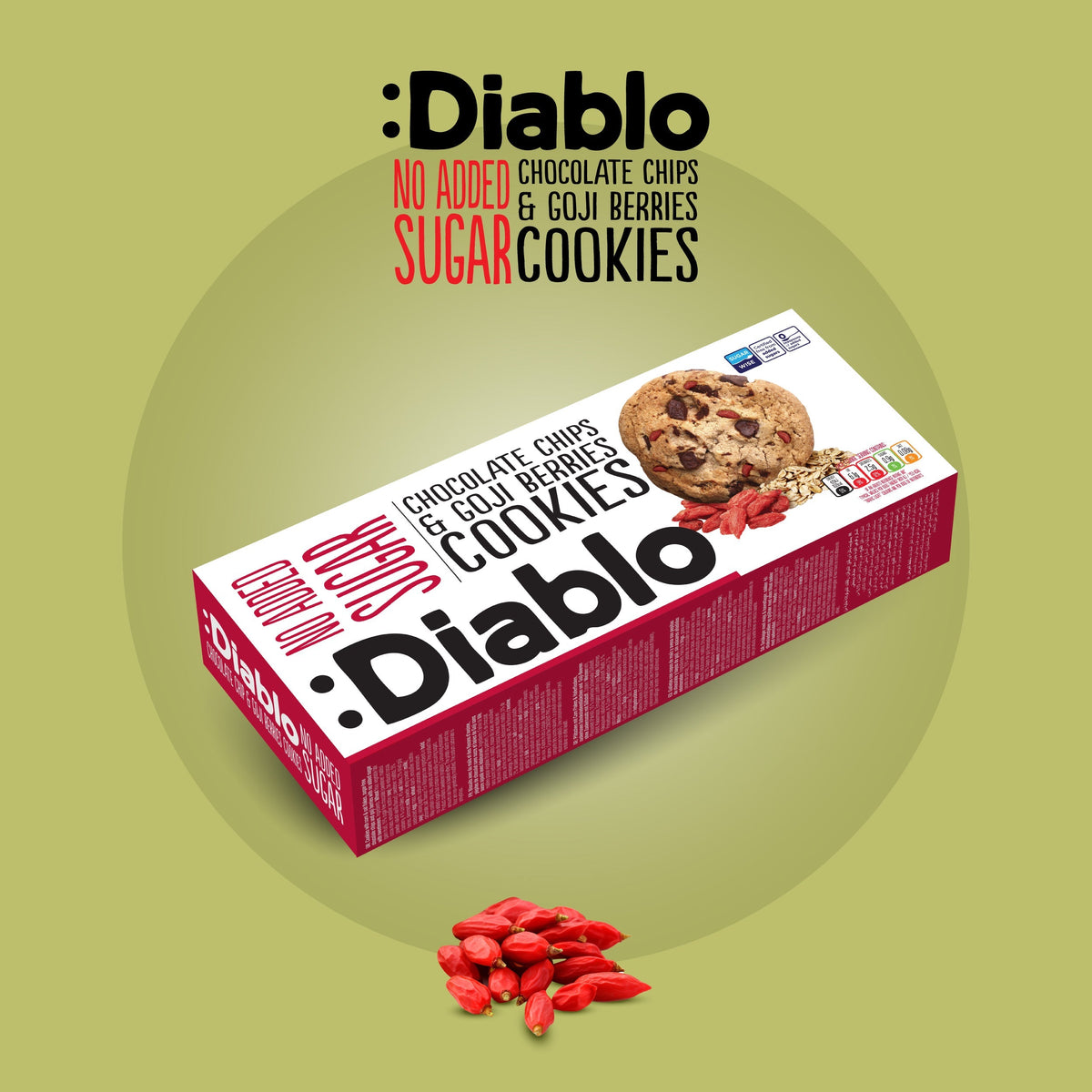 No Added Sugar Chocolate Chip & Goji Berry Cookies (135g) Diablo Sugar Free