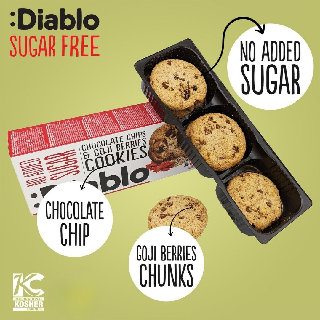 No Added Sugar Chocolate Chip & Goji Berry Cookies (135g) Diablo Sugar Free