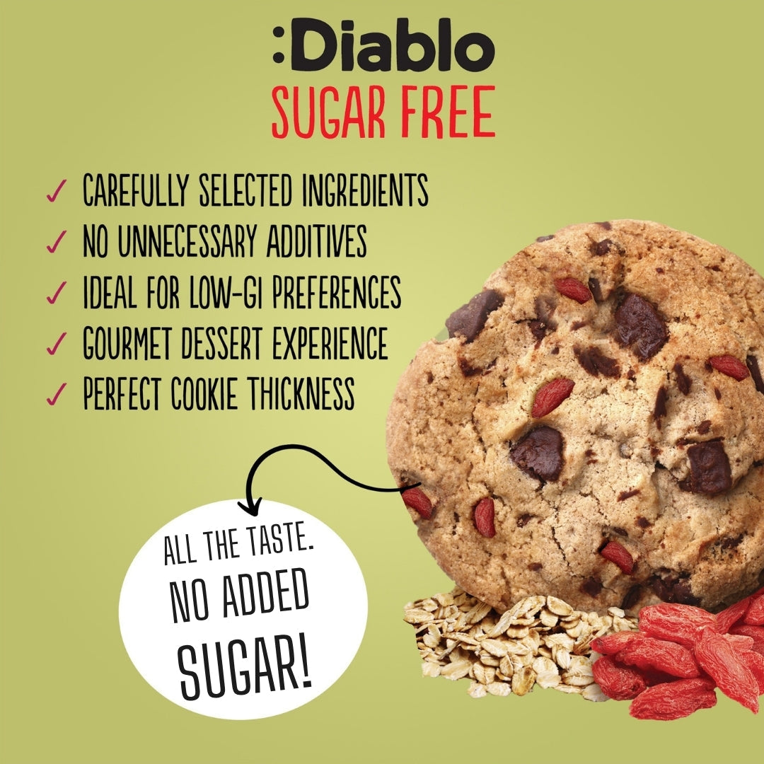 No Added Sugar Chocolate Chip & Goji Berry Cookies (135g) Diablo Sugar Free