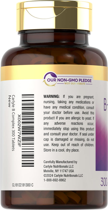 Carlyle B-Complex with B12 - 300 Tablets | High Potency, Vegetarian, Non-GMO