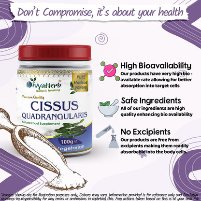 DivyaHerb Cissus Quadrangularis Powder 100 gram - Joint & Mobility Support