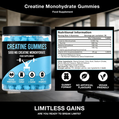 5,000 mg Creatine Gummies LIMITLESS GAINS