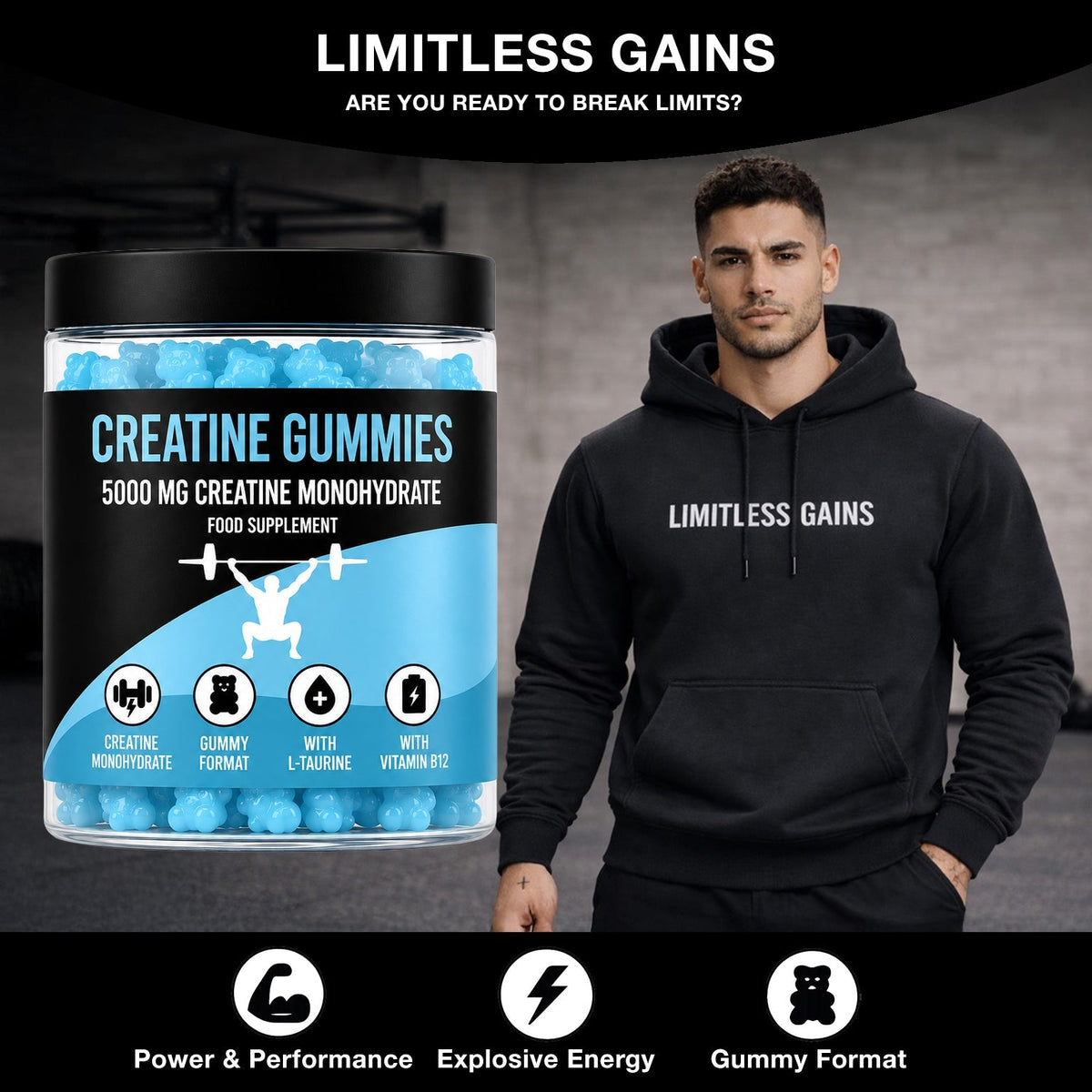 5,000 mg Creatine Gummies LIMITLESS GAINS