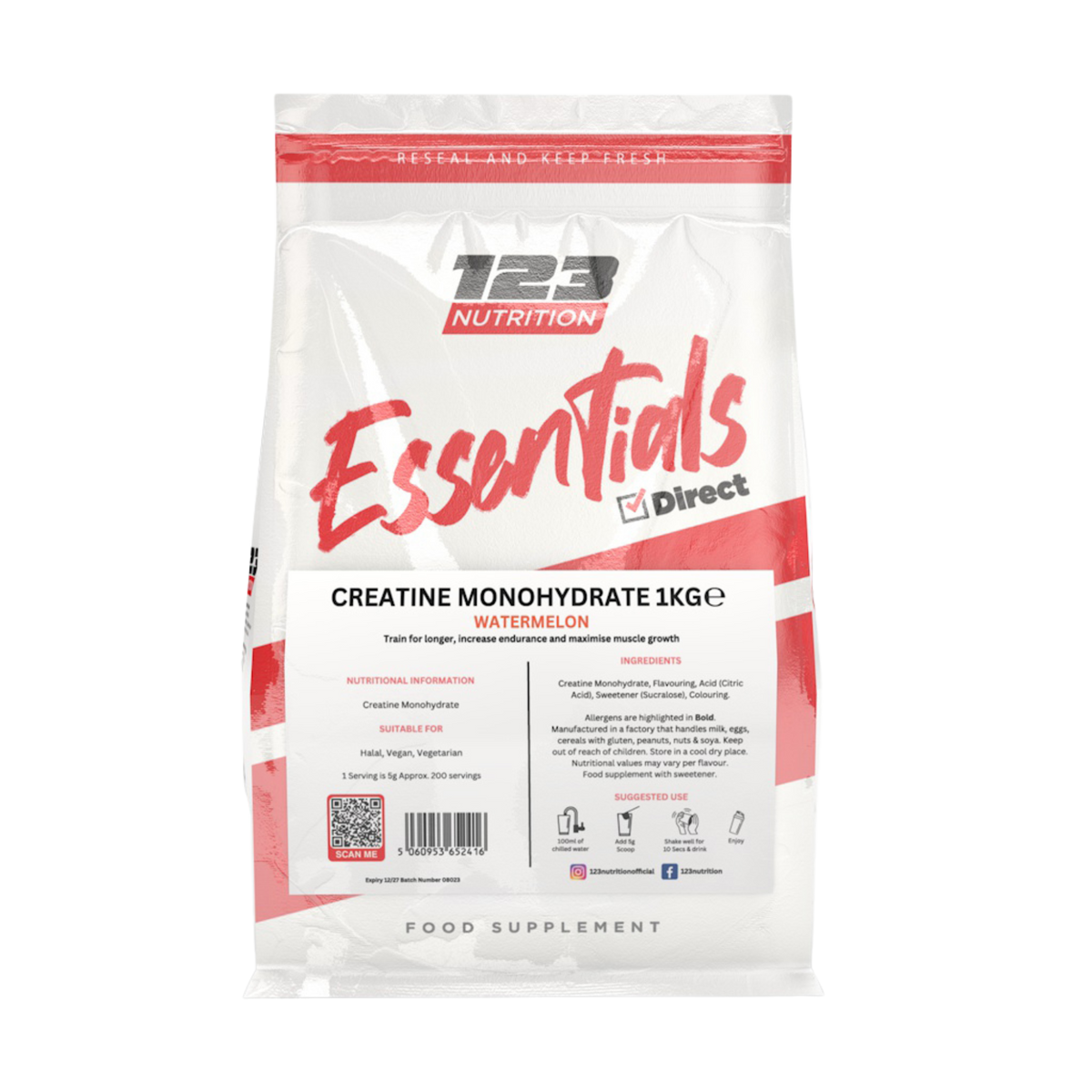 Essentials Creatine Monohydrate 1kg 123nutrition