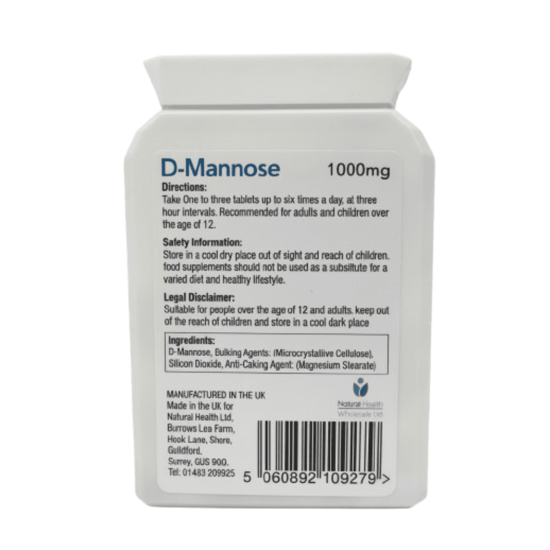 Pure D-Mannose 1000mg | 60 Chewable Tablets (Capsules Alternative) | 2-Month Supply | Made in the UK Natural Health World UK