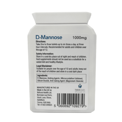 Pure D-Mannose 1000mg | 60 Chewable Tablets (Capsules Alternative) | 2-Month Supply | Made in the UK Natural Health World UK
