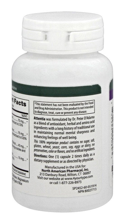 D'Adamo Personalized Nutrition Attentia, 60 Count | Brain Health Supplement