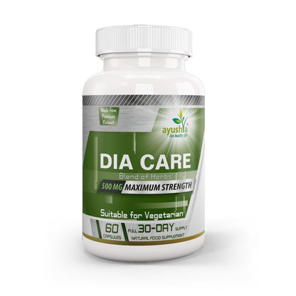 Ayushya Dia Care Capsules (Glucose Care Blend) Glucose Wellness Support - Vegan, Gluten Free, Non-GMO, 60 Capsules