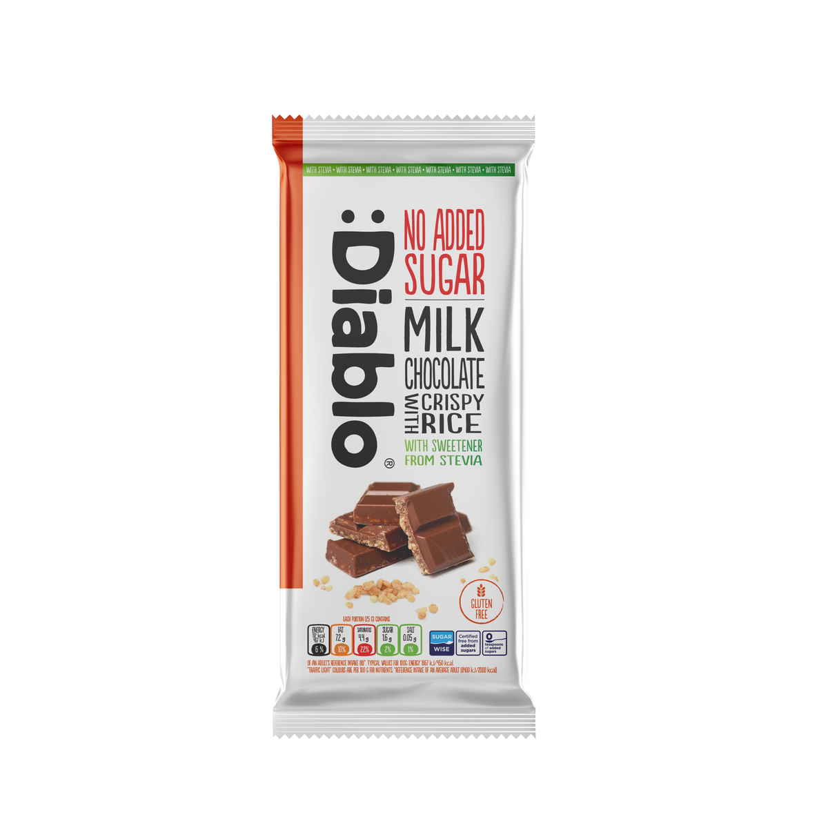 Milk Chocolate with Crispy Rice with Stevia (75g) Diablo Sugar Free