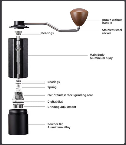 COFFA Manual Coffee Grinder Stainless Steel Burr Adjustable Hand Crank Portable