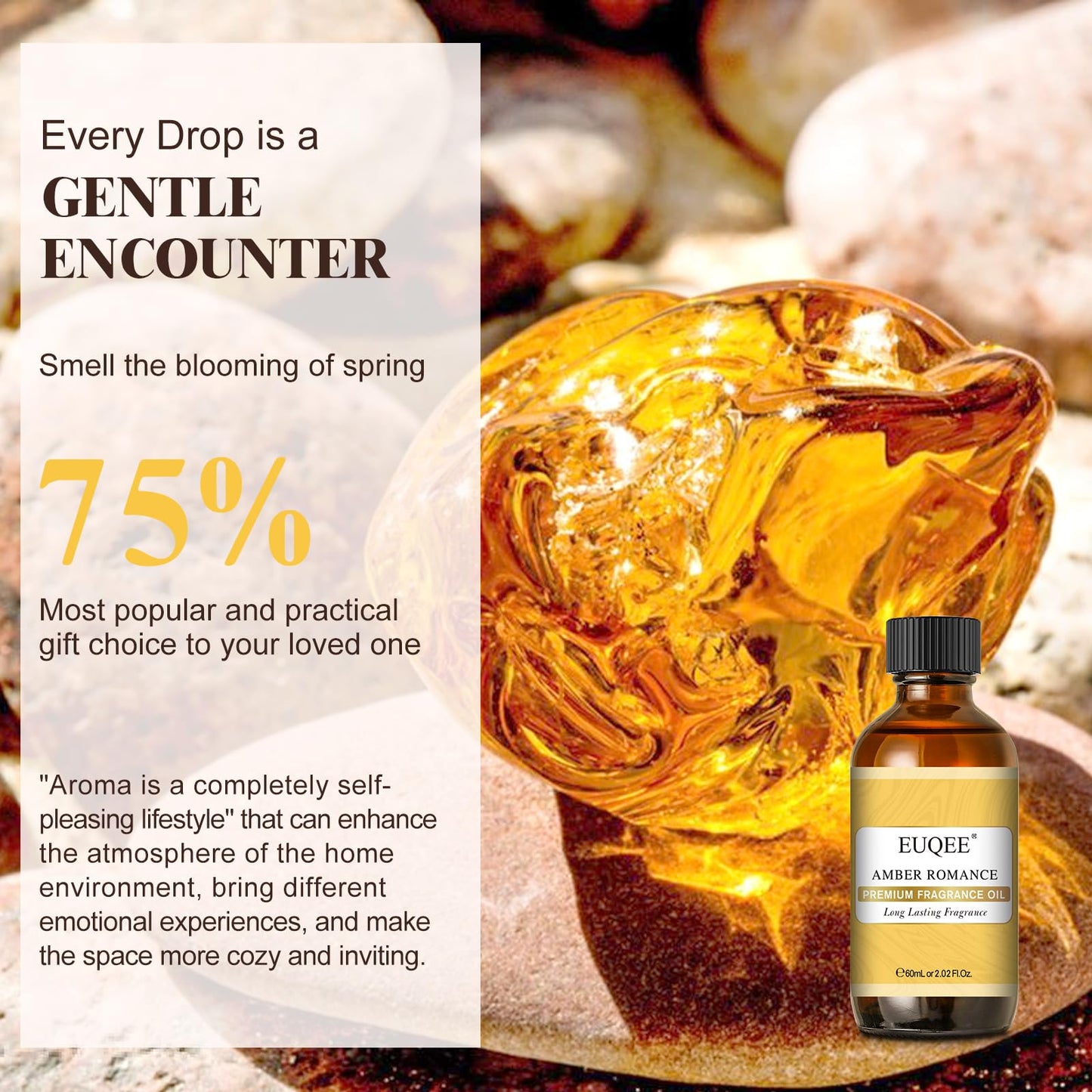 EUQEE Amber Romance Fragrance Oil - 2.02 Fl oz (60 ml) | Diffuser, Candle Making, DIY Soap