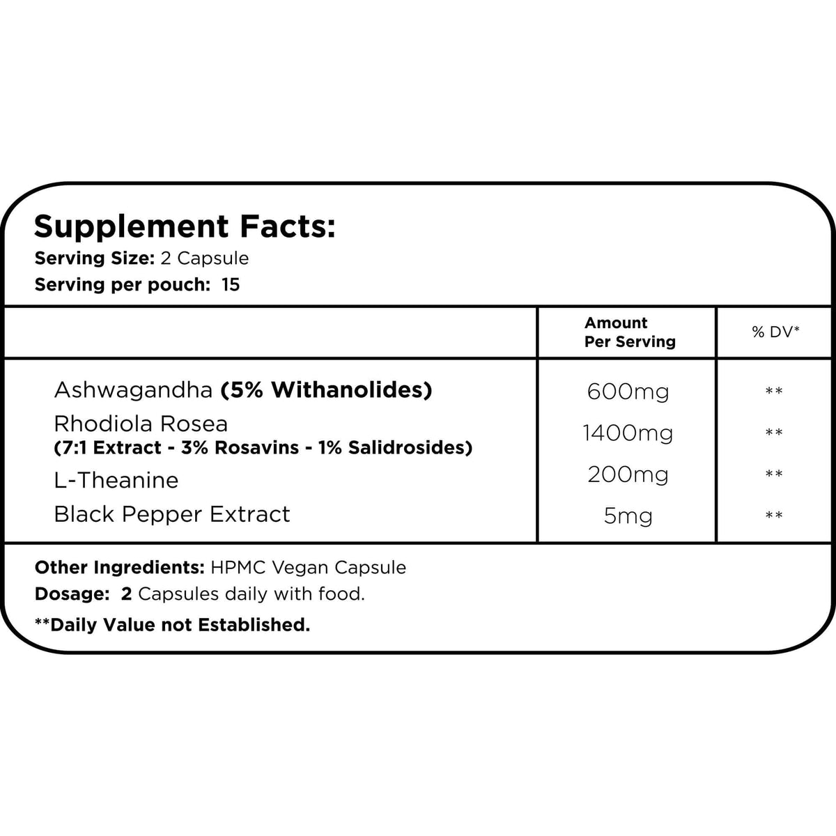Ashwagandha + Rhodiola Rosea +  L-Theanine Healer Labs London