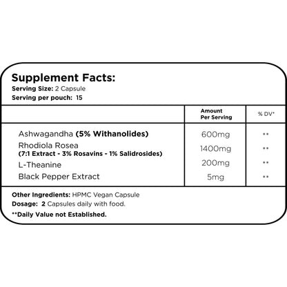 Ashwagandha + Rhodiola Rosea +  L-Theanine Healer Labs London