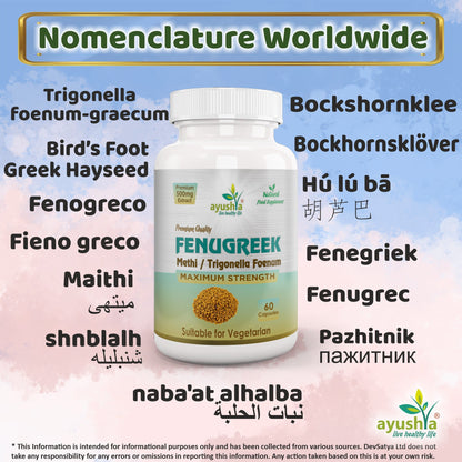 Ayushya Fenugreek Capsules (Methi) Metabolic Wellness Support - Vegan, Gluten Free, Non-GMO, 60 Capsules