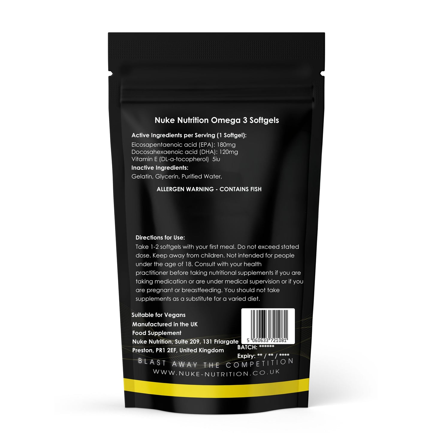 Omega 3 Fish Oil 1000mg Softgels High Strength EPA & DHA - Supports Healthy Eye, Heart & Brain Function