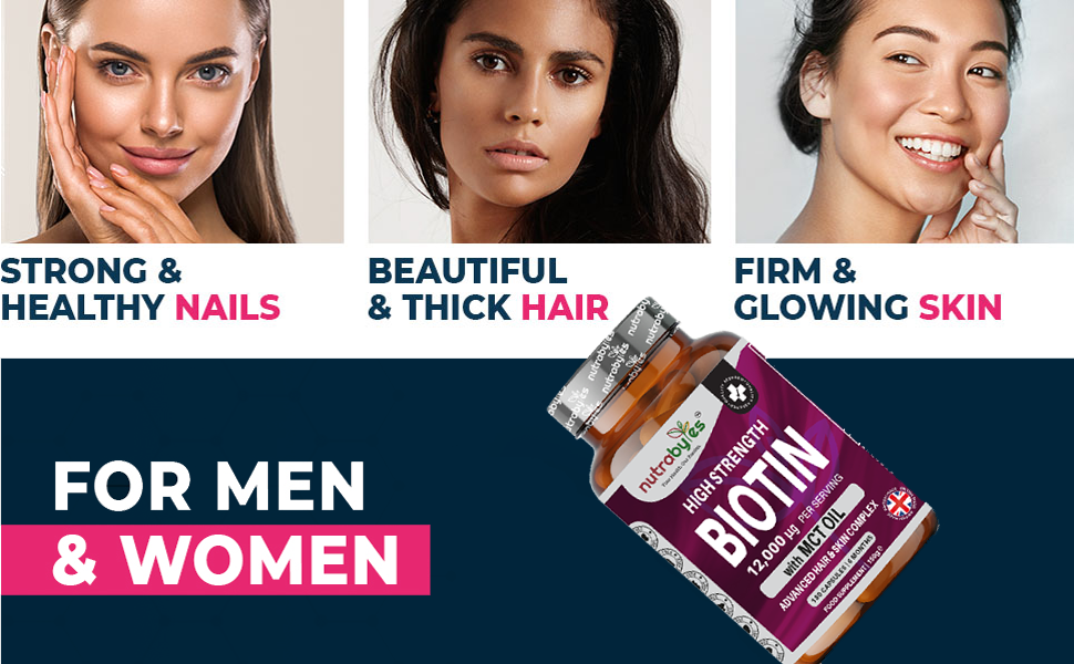 High Strength Biotin 12000mcg with MCT Oil (Coconut) | 180 Capsules (6 months) | Hair & Skin | Made in the UK