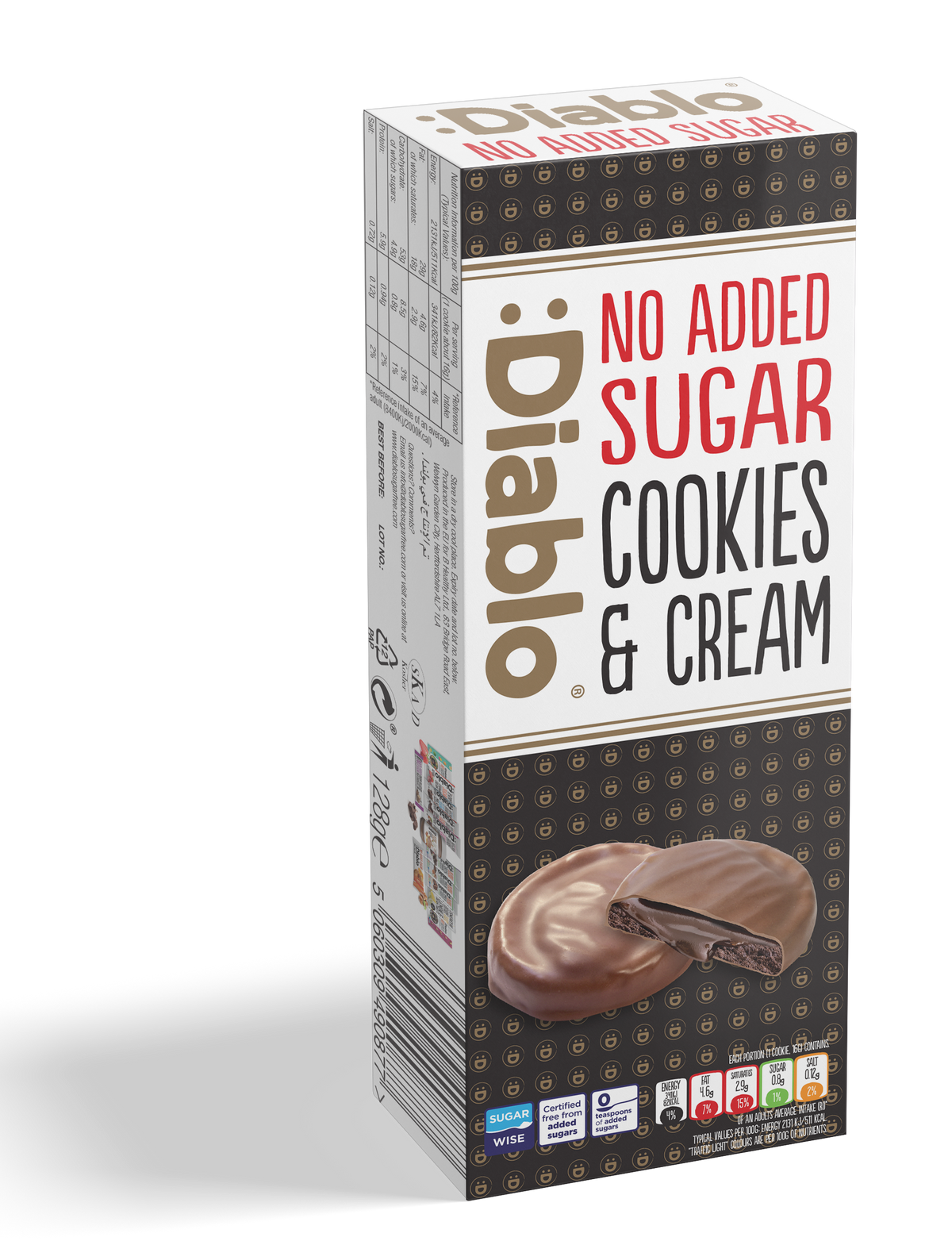 Dark Chocolate Cookies & Cream (128g) Diablo Sugar Free