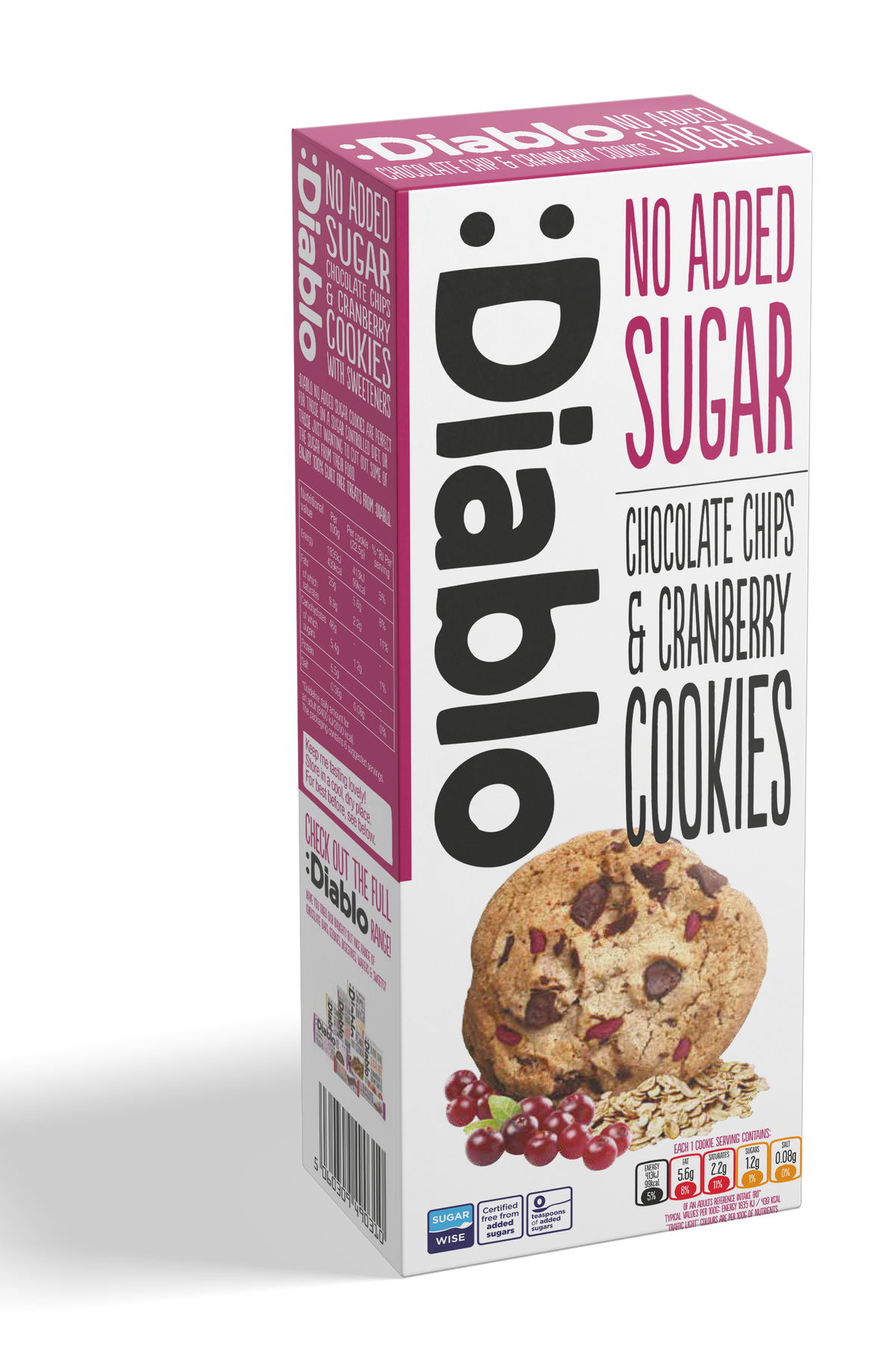 No Added Sugar Chocolate Chip & Cranberry Cookies (135g) Diablo Sugar Free