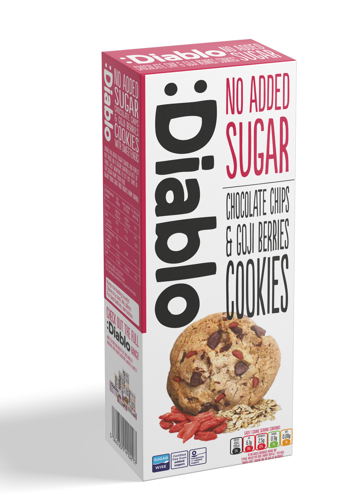 No Added Sugar Chocolate Chip & Goji Berry Cookies (135g) Diablo Sugar Free