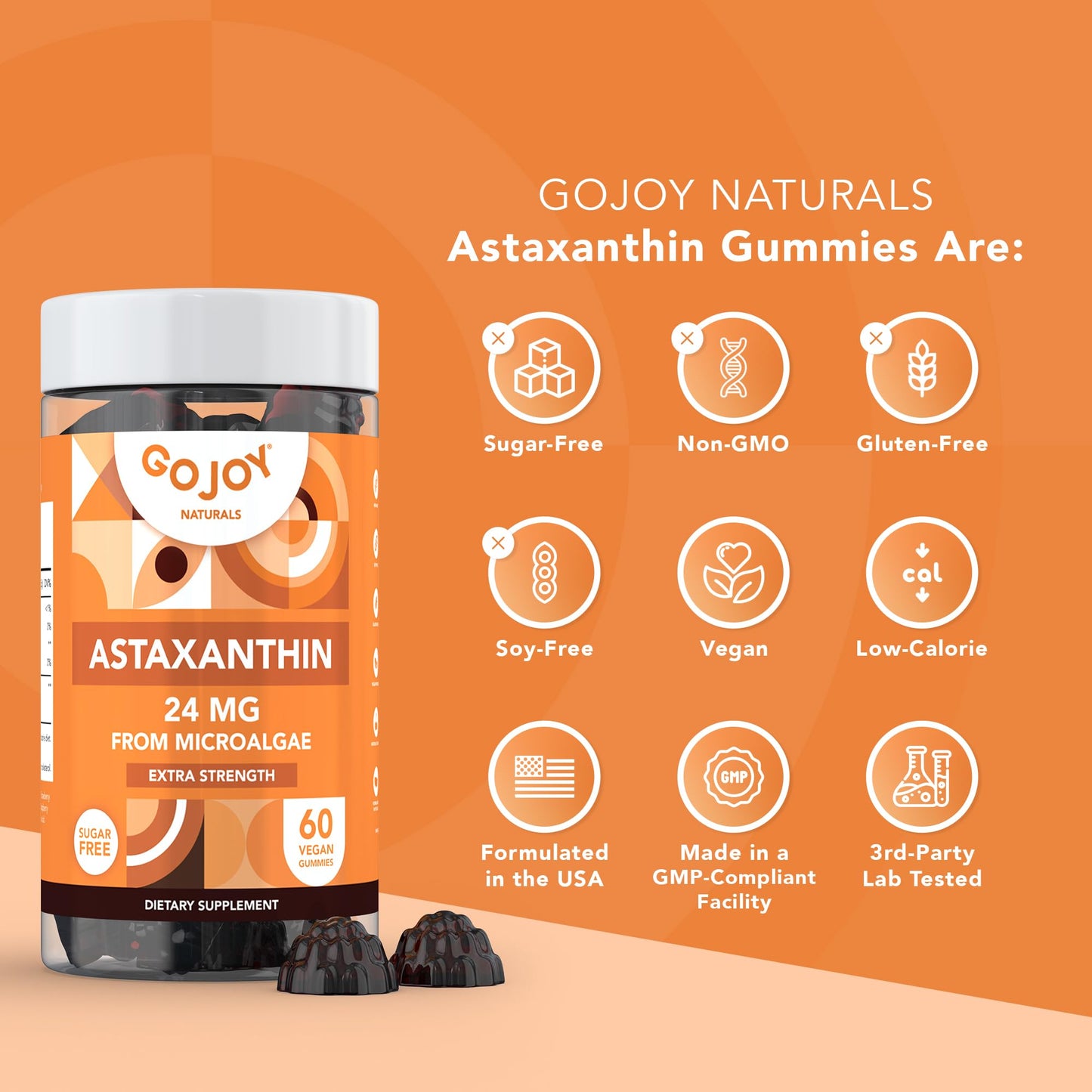 GOJOY NATURALS Astaxanthin Gummies 24mg – 2 Month Supply, Vegan & Non-GMO