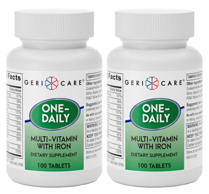 GeriCare One-Daily Multi-Vitamin with Iron – 100 Count (Pack of 2) | Daily Nutritional Support