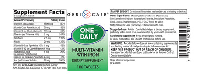 GeriCare One-Daily Multi-Vitamin with Iron – 100 Count (Pack of 2) | Daily Nutritional Support