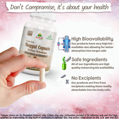 Aushadh Guggul Capsules (Mukul Myrrh) Joint Comfort & Heart Wellness Support - Vegan, Gluten Free, Non-GMO, 60 Capsules