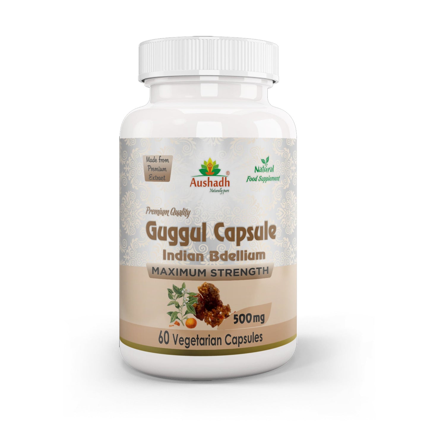 Aushadh Guggul Capsules (Mukul Myrrh) Joint Comfort & Heart Wellness Support - Vegan, Gluten Free, Non-GMO, 60 Capsules