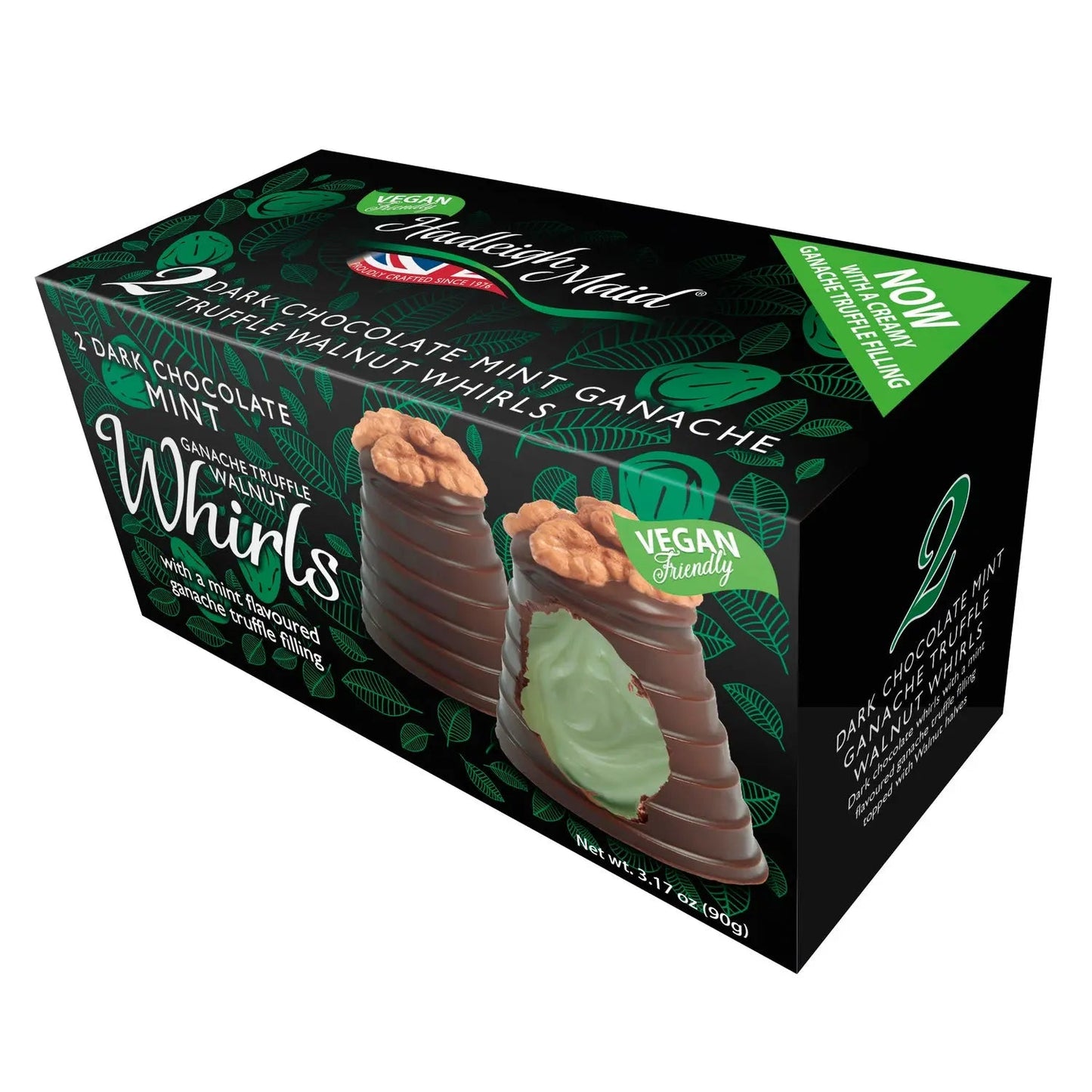Vegan friendly dark chocolate mint ganache walnut whirls twin pack