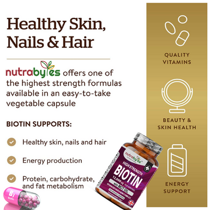 High Strength Biotin 12000mcg with MCT Oil (Coconut) | 180 Capsules (6 months) | Hair & Skin | Made in the UK