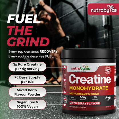 Flavoured Creatine Monohydrate Powder 300g (75 Servings) | Micronised Creatine Powder | Supplement for Women & Men | Vegan Certified