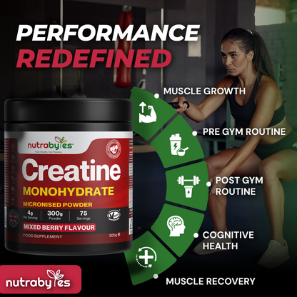 Flavoured Creatine Monohydrate Powder 300g (75 Servings) | Micronised Creatine Powder | Supplement for Women & Men | Vegan Certified