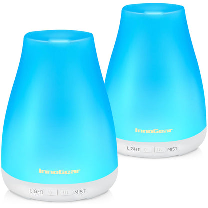 InnoGear Essential Oil Diffuser | 2-Pack Ultrasonic Diffusers for Home Aromatherapy, 7-Color LED, Auto Off