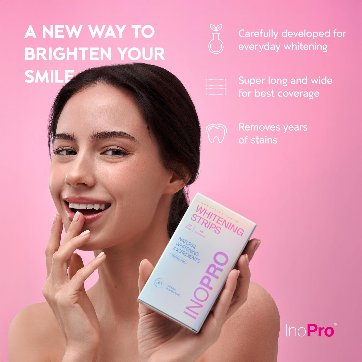 InoPro Teeth Whitening Strips Kit – Enamel Safe, Peroxide-Free, 28 Strips