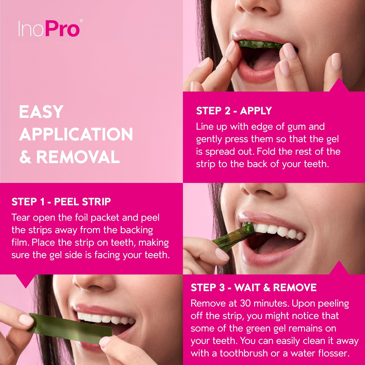 InoPro Teeth Whitening Strips Kit – Enamel Safe, Peroxide-Free, 28 Strips