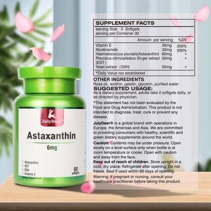 JulyDeer Astaxanthin 6 mg – 60 Softgels | Double Strength Haematococcus Pluvialis | Non-GMO