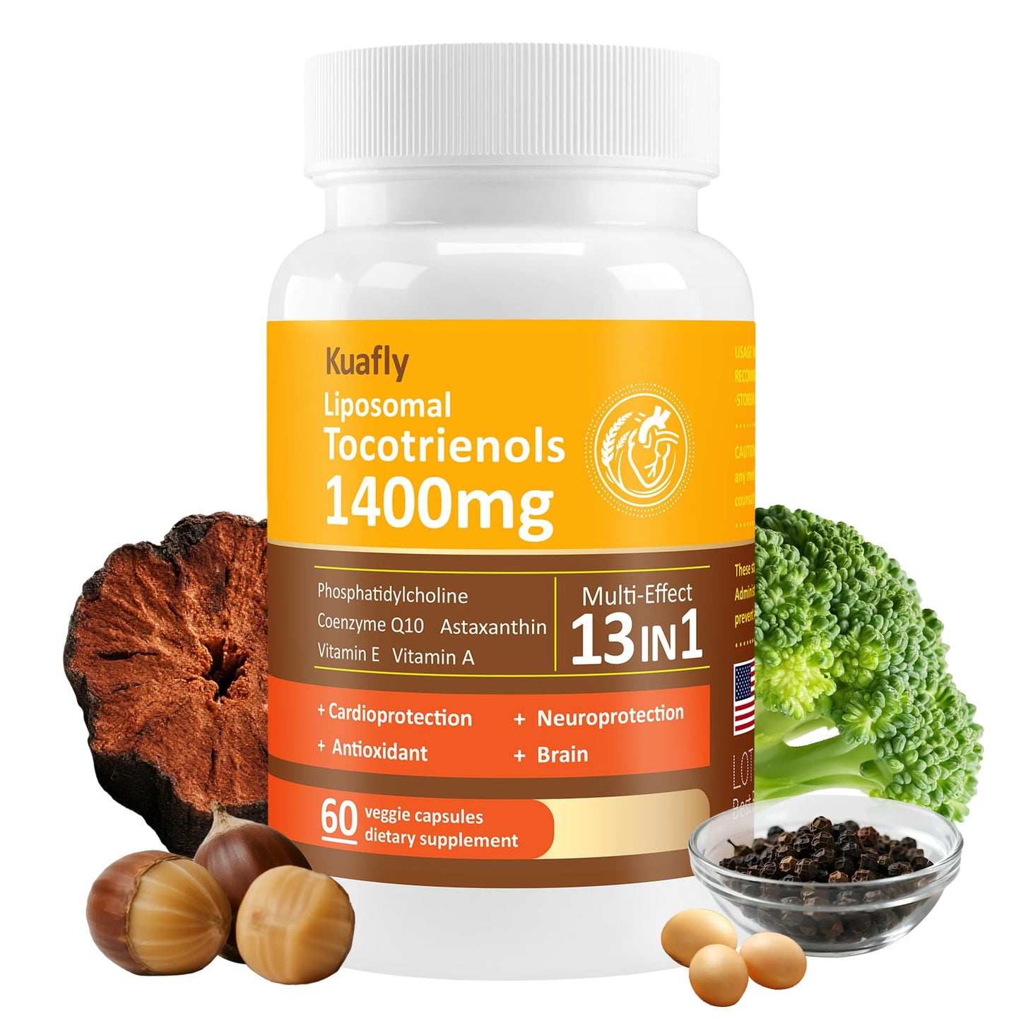 KUAFLY Liposomal Tocotrienols Vitamin E 1400mg | High Potency 60 Capsules