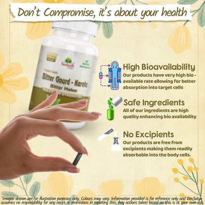 Aushadh Karela (Bitter Gourd) Capsules Glucose Wellness Support - Vegan, Gluten Free, Non-GMO, 60 Capsules