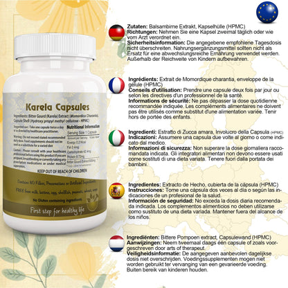 Aushadh Karela (Bitter Gourd) Capsules Glucose Wellness Support - Vegan, Gluten Free, Non-GMO, 60 Capsules