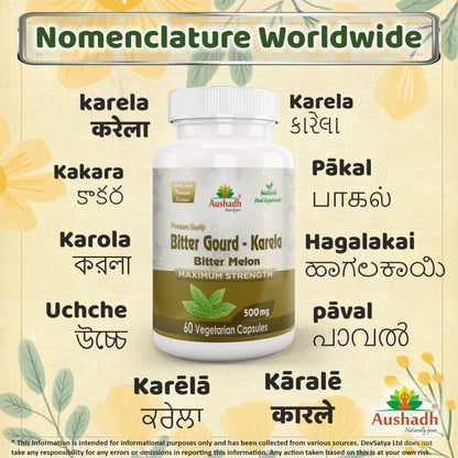 Aushadh Karela (Bitter Gourd) Capsules Glucose Wellness Support - Vegan, Gluten Free, Non-GMO, 60 Capsules